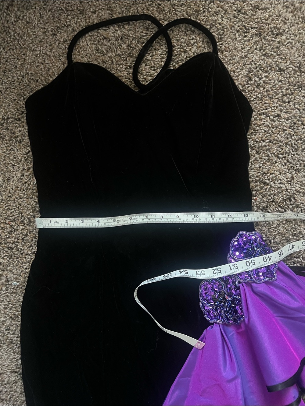 Velvet Cocktail dress, Vintage 1980s with Purple taffeta ruffle detail - Picture 9 of 9